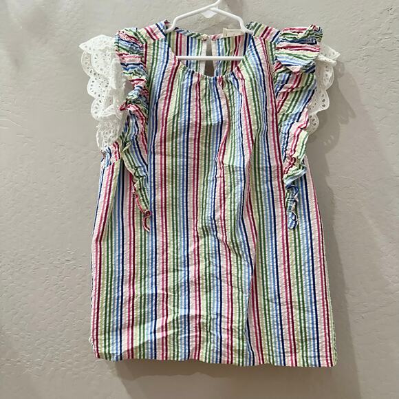 Crewcuts Rainbow Seersucker Lace Ruffle Shirt - Picture 1 of 7